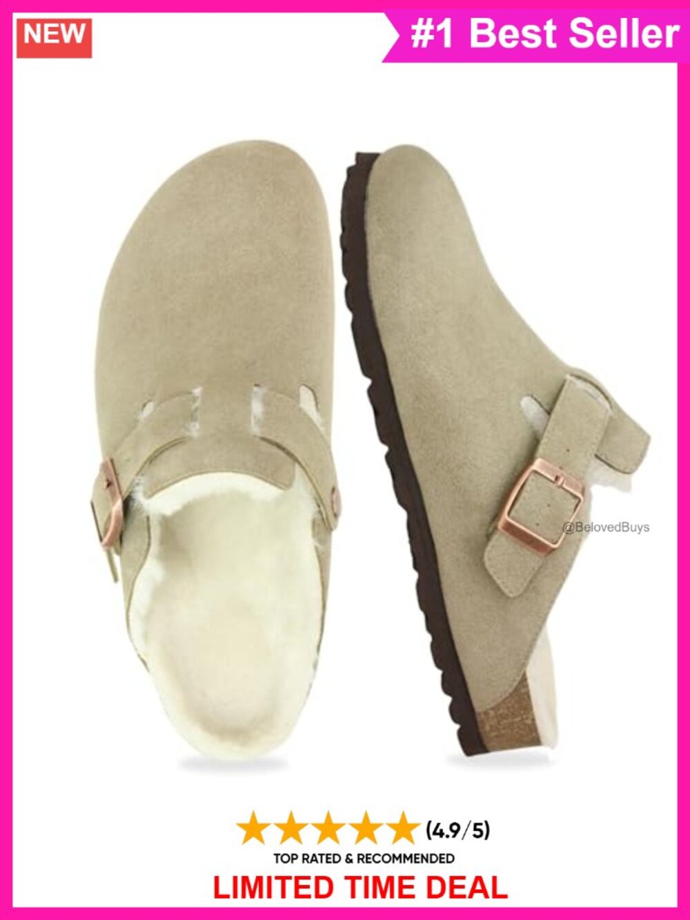 Fur Lined Suede Clogs Adjustable Strap Platform Mules